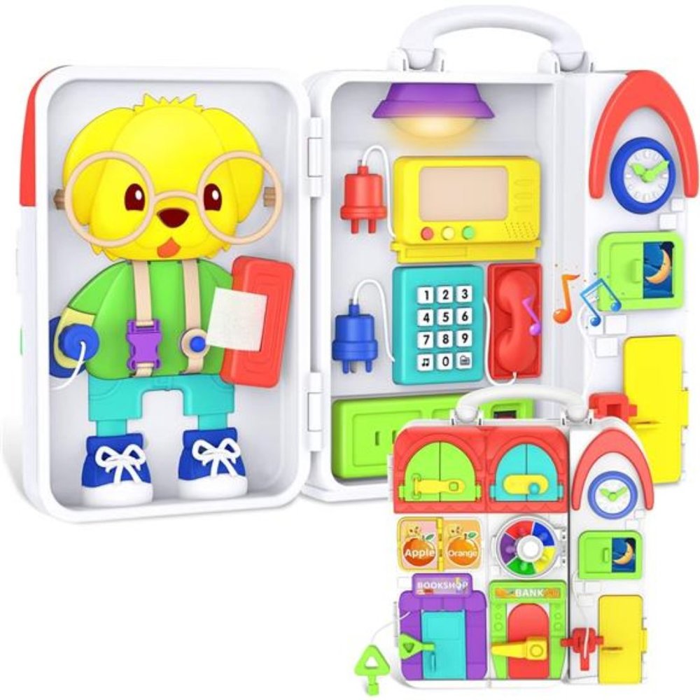 Montessori Busy Board w/ Bilingual Music, 20+ Activity Educational Toys